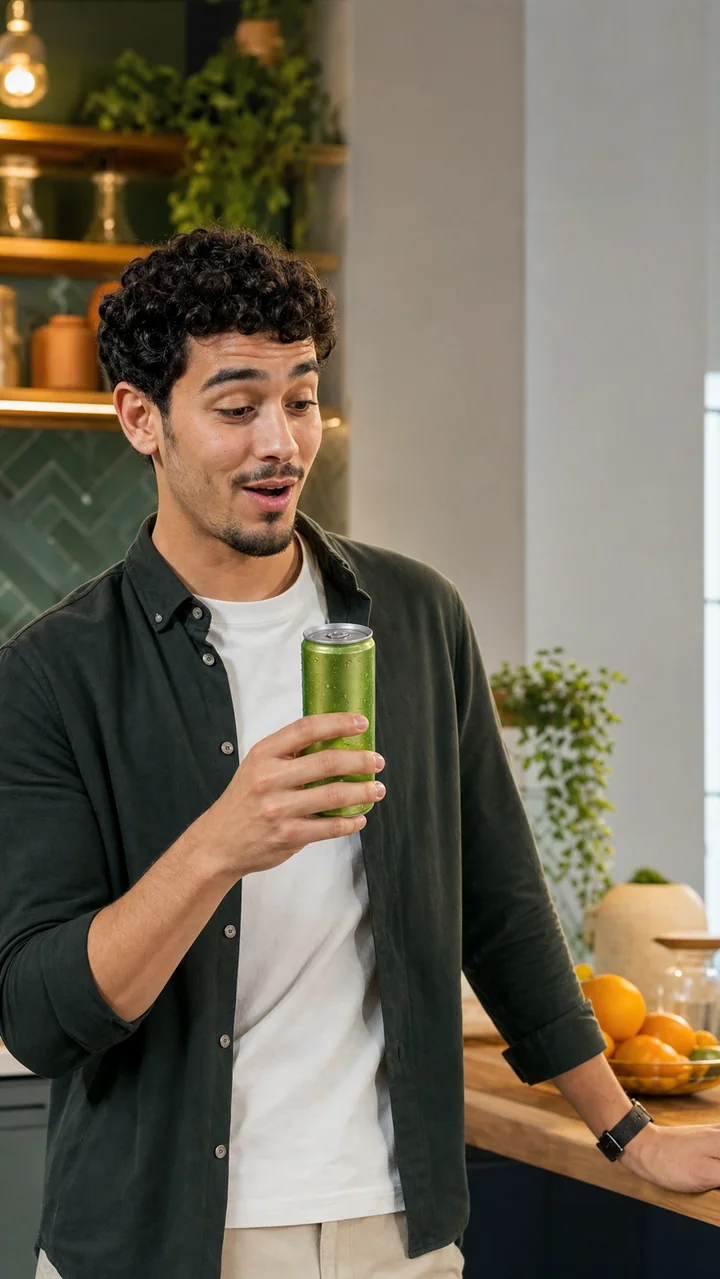 Figurant dans un décor de cuisine en studio pour une vidéo social media